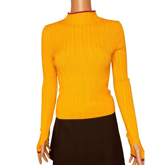 BDG Kiara Open back ribbed knit Sweater size Small Yellow/Magenta - Picture 2 of 9